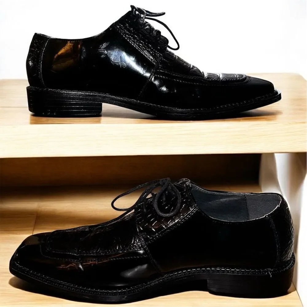 Bolano Men's Black Alligator Print Oxford Dress Shoes Size 8.5